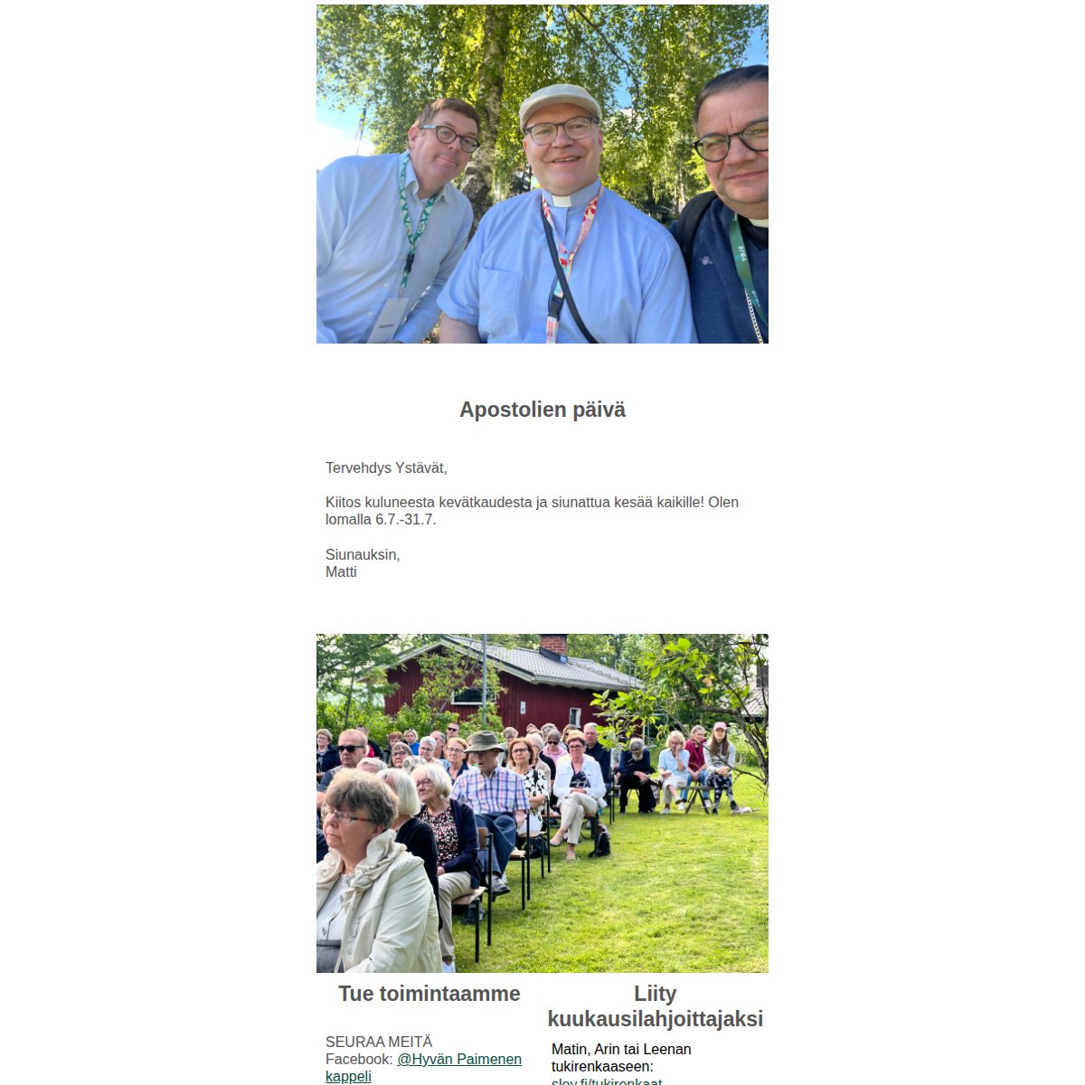 Esikatselu: Hyvän Paimenen kappelin viikko-info 1.7.2026
