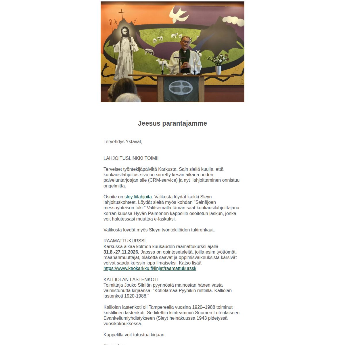 Esikatselu: Hyvän Paimenen kappelin viikko-info 19.8.2026