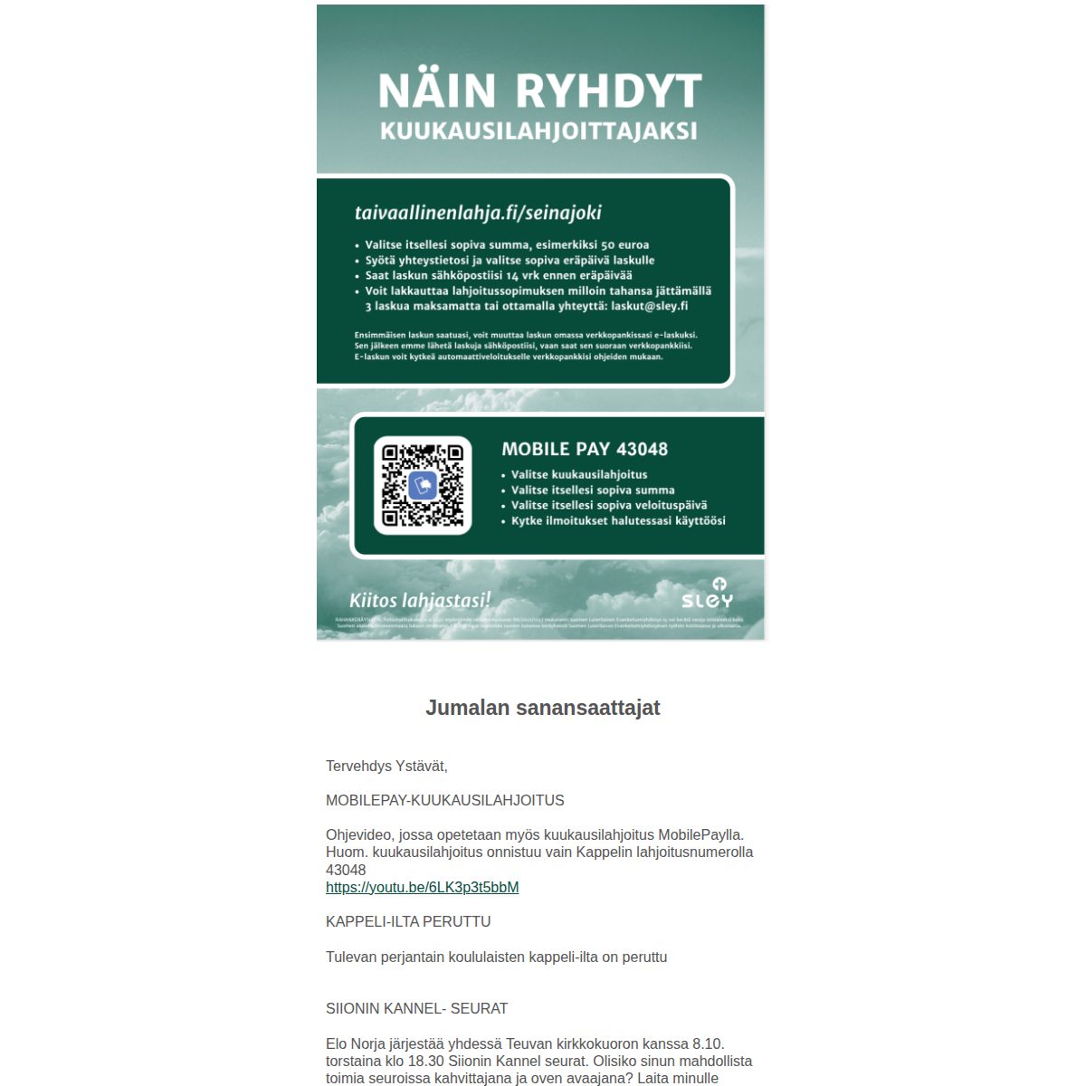 Esikatselu: Hyvän Paimenen kappelin viikko-info 30.9.2026
