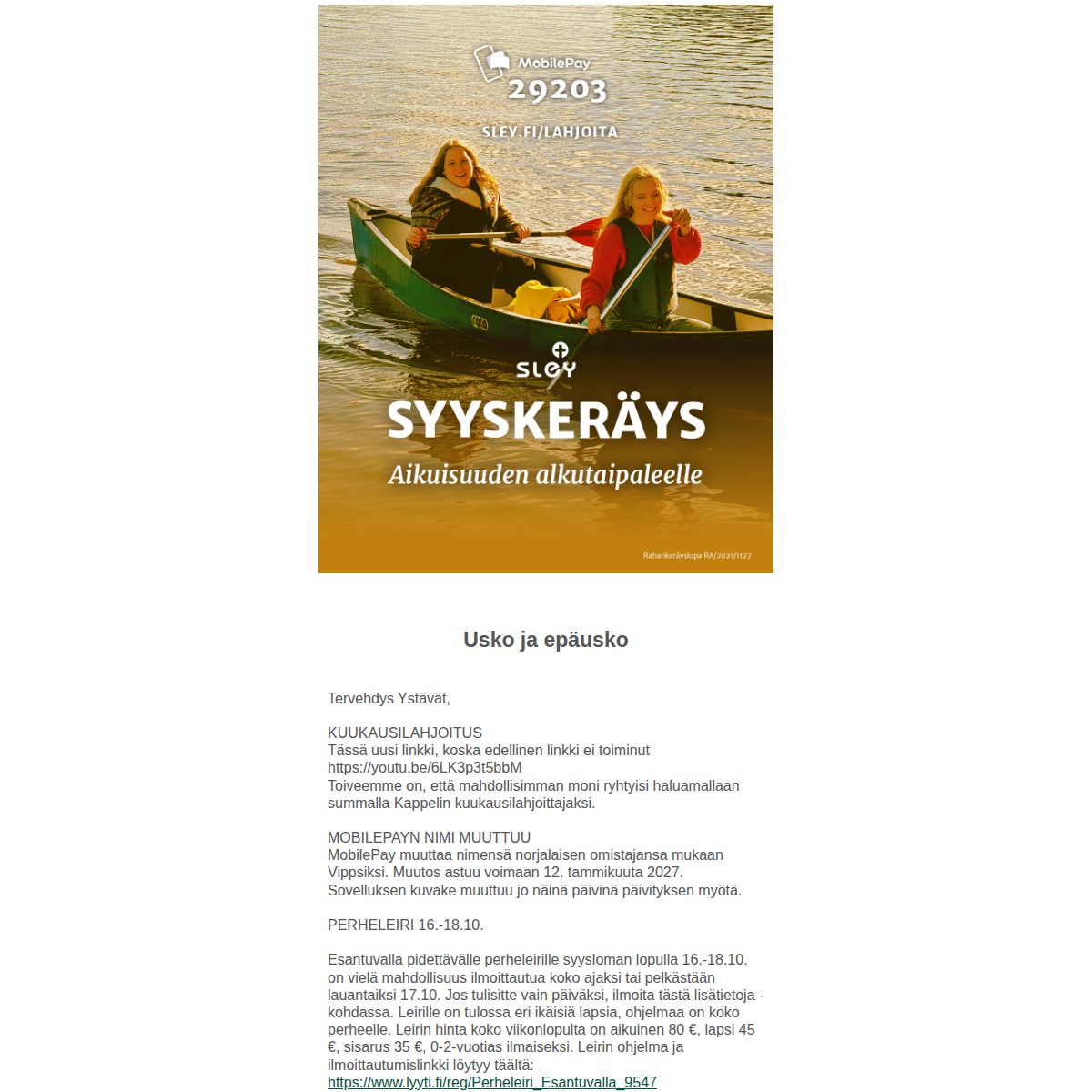Esikatselu: Hyvän Paimenen kappelin viikko-info 7.10.2026